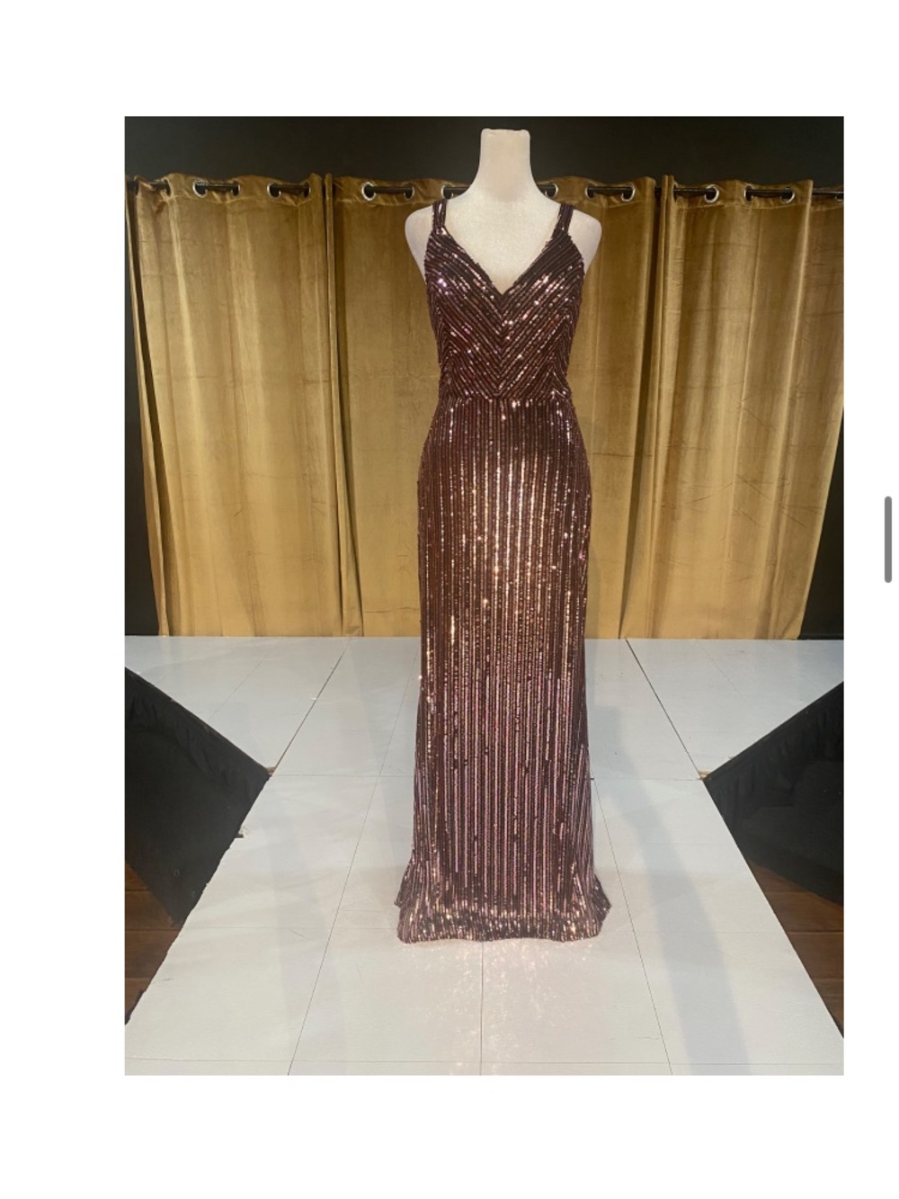 Night Way Collections Rose Gold Sequin Maxi Gown